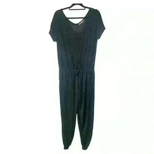 Serra Women's Heather Gray Jumpsuit Pockets Tied Waist Short Sleeves Size Large